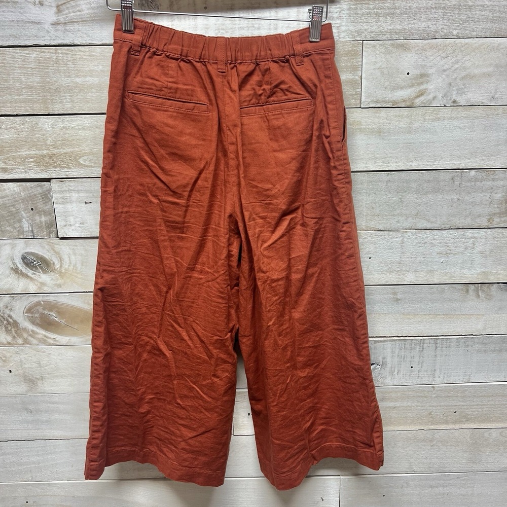 Uniqlo Linen Blend Pants Womens XS Brown Wide Leg Crop High Waist Beach Resort